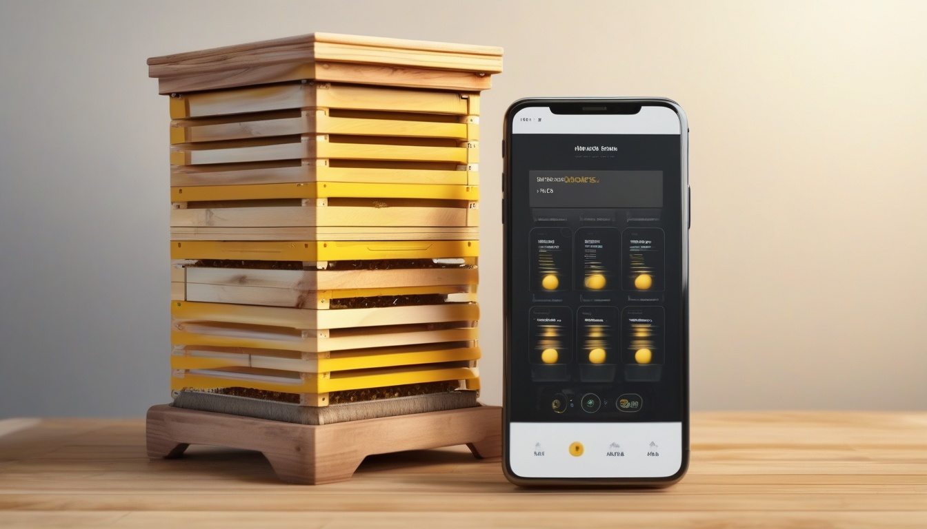 スマート巣箱によるIoT養蜂管理を表す蜂蜜色の抽象イメージ
